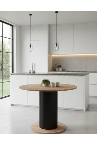 Güneş Model Mdf Ayaklı 90cm Çaplı Yuvarlak Yemek Masası Sandalye Yok Atlantik Çam-siyah