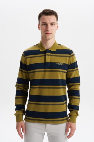 AR-MA Arma Erkek Ribanalı Regular Fit Çizgili Polo Yaka Sweatshirt %95 Pamuk %5 Elastane Ringel Pike K30554953002 Haki