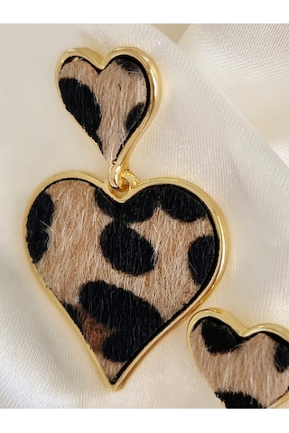 Leopar Kalp Sallantılı Model Küpe Leopar Desenli Çok Renkli