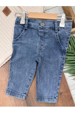 Yumuşak Doku Sweatshirt Esnek Kot Pantalonlu Erkek Bebek 2'li Takım Krem