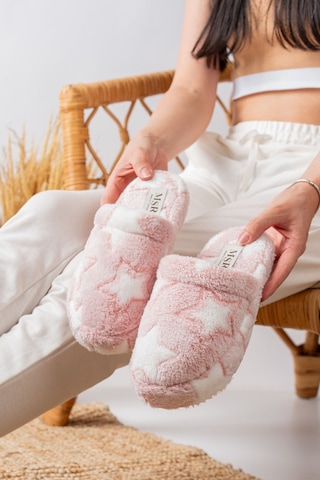 Stwenn 2'li Karma Erkek Kadın Avantajlı Paket Peluş Ev Terliği Kapalı Burun Arkası Açık Sıcak Rahat Panduf 2 Li Yıldız Terlik