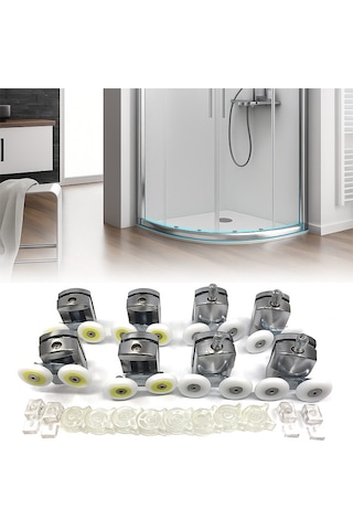 Ayrıntıshop Duşakabin Metal Lüx Tekerlek 8li Set Krom
