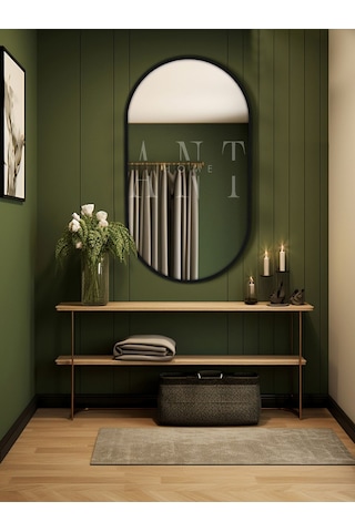 Model Alfa Dekoratif Ayna Duvar Aynası Konsol Aynası Mdf Elips Ayna 90 X 50 Siyah