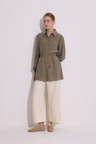 Modal Kemerli Gömlek Haki Haki