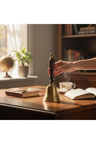 Pirinç El Çanı Ahşap Saplı 26cm