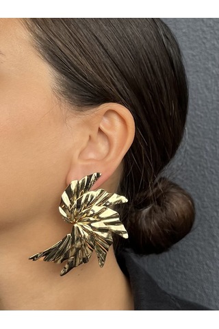 Kanatlı Altın Renkli Büyük Küpe Çok Renkli