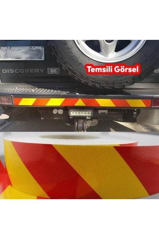 Badem10 Reflektörlü Yapışkanlı Parlayan Fosfor Sarı Kırmızı Reflektif Düz Şerit Bant 5 Cm 5 Mt İkaz Bandı