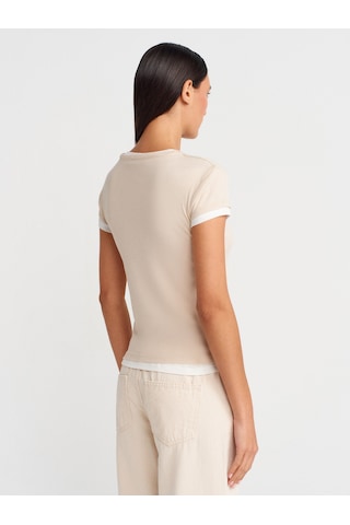 Dilvin 31783 Çift Katlı Düğmeli T-shirt-bej Bej