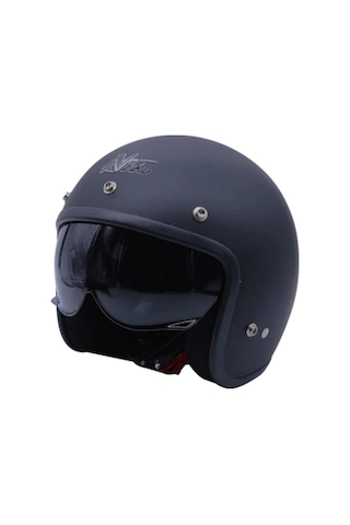 Motoanl Motosiklet Chopper Cruiser Abs Malzeme Ce Onaylı Güneş Vizörlü Yarım Açık Kask Siyah