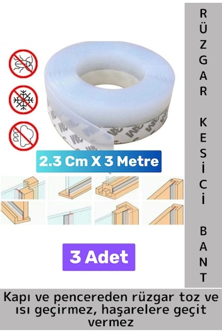 Premium Kapı Altı Pencere Rüzgar Toz Isı Böcek Haşere Önleyen Rüzgar Kesici Bant 3 Metre 3 Adet