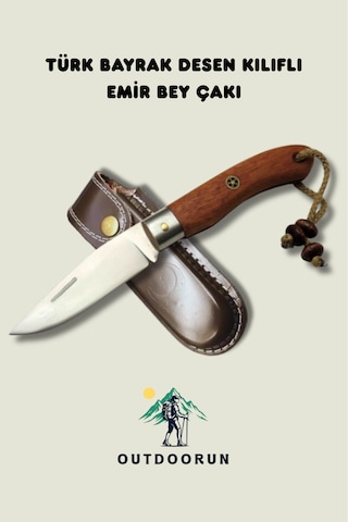 Türk Bayrak Desen Kılıflı Emir Bey Kamp Çakı - 20,5 Cm Kahverengi
