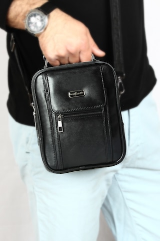 Bay Pablo C60 Hakiki Deri Çelik Kasalı Orta Boy Erkek El Çantası Siyah