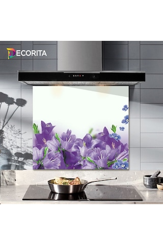 Decorıta Cam Ocak Arkası Koruyucu | Mor Çiçek
