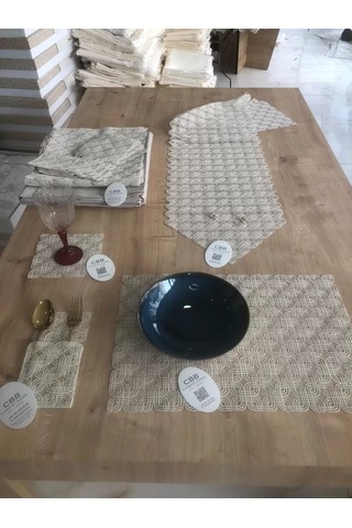 Vaveni Sofra Takımı Orion Gardenya Keten Yemek Takımı 160x260 Masa Seti 26 Parça Runner Set Kapiçino Arz Çok Renkli