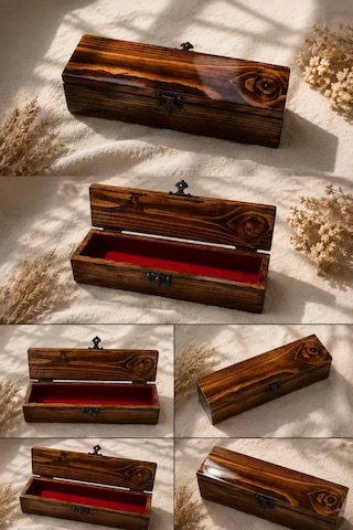 Kutusu Ahşap Tesbih Masif Cam El Yapımı 26x6x5 Cm Koleksiyon Kutusu