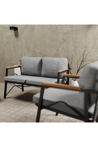 Mb Garden Furnıture Simetri Model, Balkon, Bahçe, Cafe, Metal Koltuk Takımı, Bahçe Takımı , Çay Seti, 2+1+1 Süngerli Açik Gri