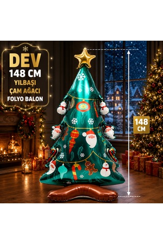 Vıp Yüksek Kalite Dev 148cm Süslü Yılbaşı Çam Ağacı Folyo Balon Yılbaşı Ağacı Balonu Yılbaşı Balonu