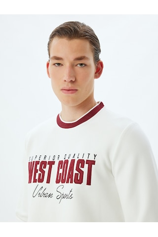 Koton Slogan Baskılı Sweatshirt Bisiklet Yaka Şardonlu Pamuk Karışımlı Beyaz 5wam70168mk Beyaz
