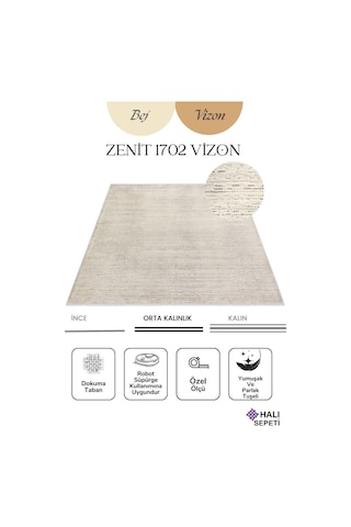 Enti Naturel 1702 Vizon Yumuşak Dokulu Parlak Görünümlü Halı Kesme Yolluk Vizon