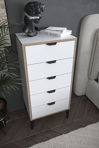 Sarmobi Arden 5 Çekmeceli Şifonyer , Çamaşırlık Beyaz