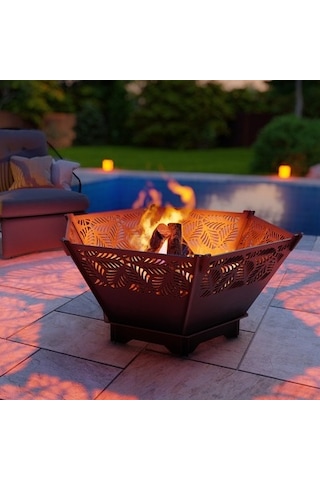 Portatif Altıgen Ateş Çukuru Bahçeniz İçin Dekoratif Siyah