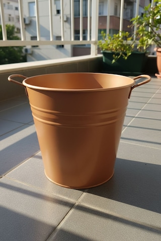 6 Litre Paslanmaz Metal Leğen - Bakır Renk Çok Amaçlı Kova Ve Bahçe/balkon Saksılığı 23 Cm Çap
