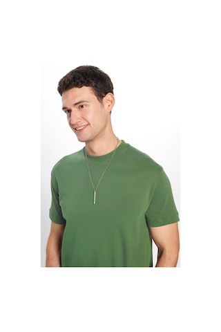 Tudors Unisex Relax Fit Rahat Kesim %100 Pamuk Yumuşak Dokulu Hafif Kalın Yeşil Bisiklet Yaka Tişört-34939 Yeşil