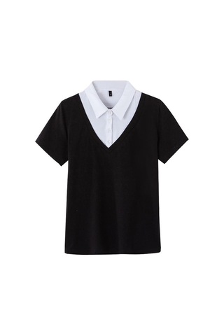 Turuncu Pamuk Yaz Yeni Kısa Kollu Kadın Gömlek Kadın Sahte Iki Kadın Ince Turn Down Yaka Gömlek Za Tops Turuncu