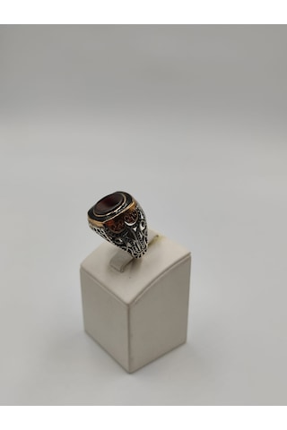 Kırmızı Taşlı Yuvarlak Kesim Erkek Yüzüğü 24 Mm 925 Ayar Gümüş Yü