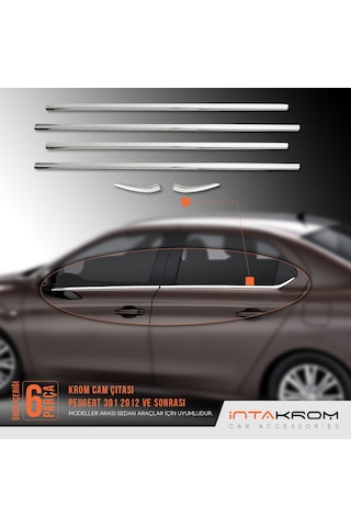 Peugeot 301 Krom Cam Çıtası 6 Parça Paslanmazçelik 2012 Ve Üzeri