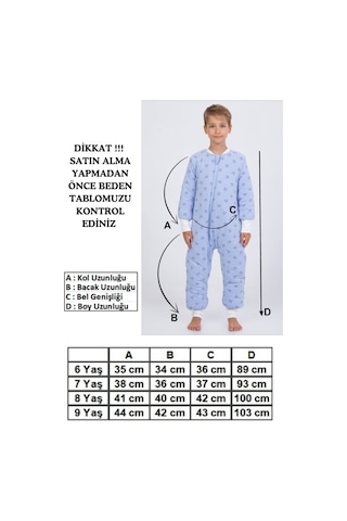 Erkek Çocuk Uyku Tulumu 6-9 Yaş Kalın Elyaf Dolgulu Premium Kalite 2.5 Tog-mavi-siyah-beyaz Mavi - Beyaz