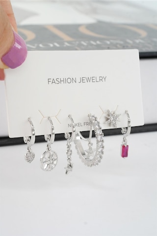 Kadın Vip Seri Mix Zirkon Taşlı 6'lı Küpe Seti - Gümüş