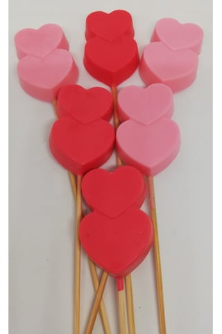 Sabun - Kokulu Süs Sabunu - Çubuklu Kalp 6 Adet Pembe-5cm Beyaz sabun
