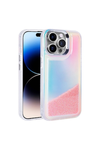 Apple Uyumlu iPhone 14 Pro Max Kılıf Airbagli Renkli Arka Yüzey Boncuk Tasarımlı Tchs Kumul Kapak - Pembe Pembe