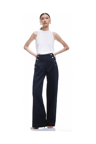Koton Düğme Detaylı Standart Bel Geniş Paça Jean Pantolon - Wide Leg Jeans Koyu İndigo 5sal40241md