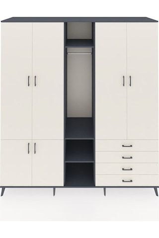 Kronos Dolap 14 Raflı 4 Çekmeceli Tek Askılı 220x59x243 Antrasit-aytaşı/aytaşı Aytası/aytası