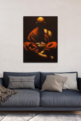 Meditasyon Halindeki Buda Kırmızı Ve Altın Tonlarda Tuval Tablo-115