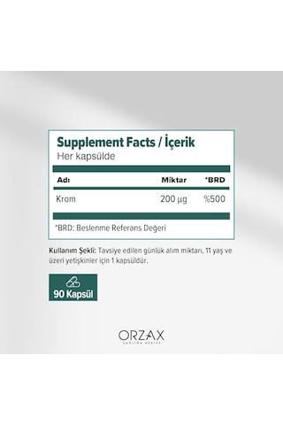 Orzax Krom Pikolinat 20 Mcg 90 Kapsül