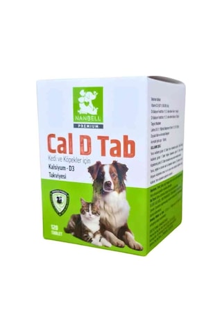 Nanbell Cal D Tab Kedi Ve Köpekler İçin Kalsiyum + D3 Takviyesi 120 Tablet Kemik Ve Diş Gelişimini
