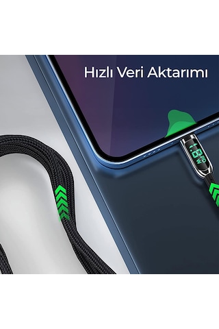 Woyax by Deji Dijital Göstergeli 1.2M PD 100W Type-C to Type-C Örgülü Hızlı Şarj ve Data Kablosu – Siyah