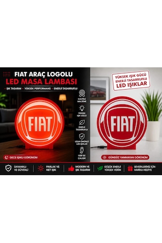 Fiat Masa Lambası , Fiat Logolu Led Işıklı Masa Lambası , Fiat Gündüz Gece Masa Lambası Siyah