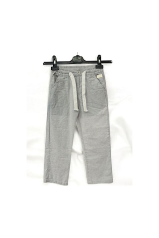Nanica Kids Erkek Çocuk Keten Çizgili Beli Lastikli Pantolon-14072-grı Gri