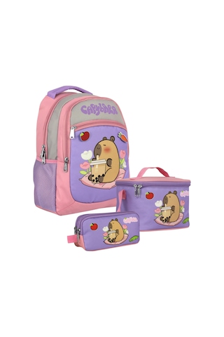 Capybara Kız Çocuk - Mor - Pembe İlkokul Üçlü Çanta Seti - Setcpb5233a Çok Renkli