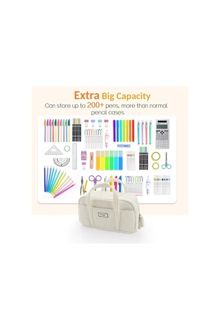 5 Bölmeli Büyük Kalem Kutusu, Fermuarlı Yumuşak Kadife Kalem Kutusu Düzenleyici, Genç Kızlar İçin Sevimli Ve Estetik Okul Malzemeleri - Bej Th