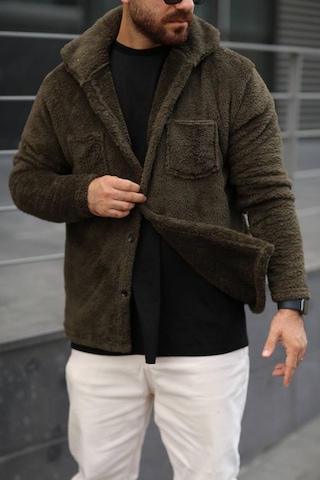 Sr Tekstil Pelüş Ceket Unisex Normal Kalıp Cep Detaylı Koyu Haki