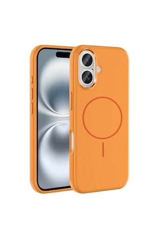 Zore Apple iPhone Uyumlu 16 Kılıf M-safe Şarj Özellikli Metal Kamera Çerçeveli Omsy Edi Silikon Kapak - Turuncu
