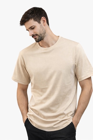 Mekaizen Erkek Basic T-shirt 4 Mevsim Premium Kumaş, Bisiklet Yaka, Rahat Kesim Bej