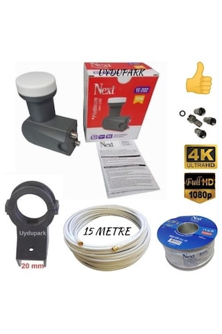 Next 2'li Twin Lnb 15 Metre Next Hazır-tak-kullan Anten Kablosu+4 Adet Contalı Konnektör+lnb Plastiği Uydupark Güvencesiyle