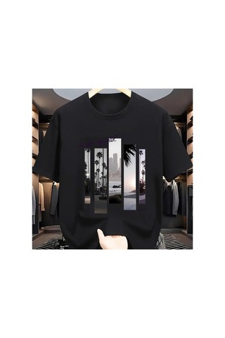 Caddemia Yaz Moda Rahat Spor Gevşek Moda Desen Baskılı Yuvarlak Boyun Kısa Kollu Tişö Siyah 2XL Caddemia Yaz Moda Rahat Spor Gevşek Moda Desen Baskılı Yuvarlak Boyun Kısa Kollu Tişö Siyah 2XL