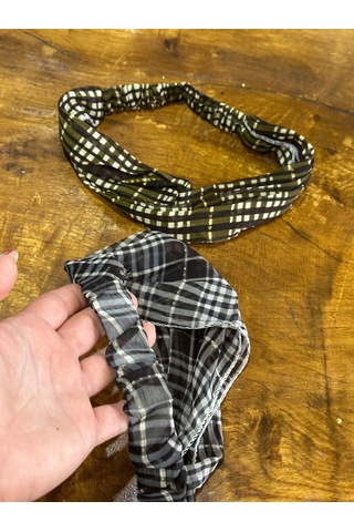 2 Adet Kareli Lastikli Kadın Saç Bandı Saç Bandana Çok  Renkli